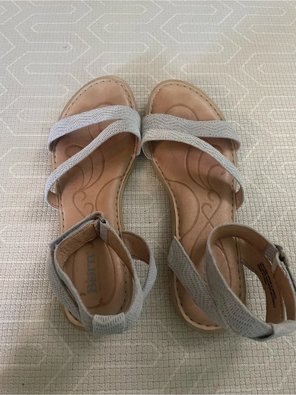 Born Women's Tegal Light Gray Ankle-Strap Leather Sandals NWOT